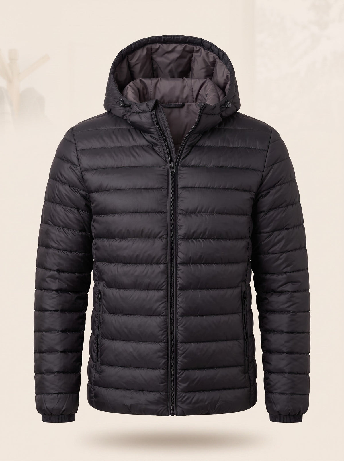 Men's Hooded Puffer Jacket – Black – packshot