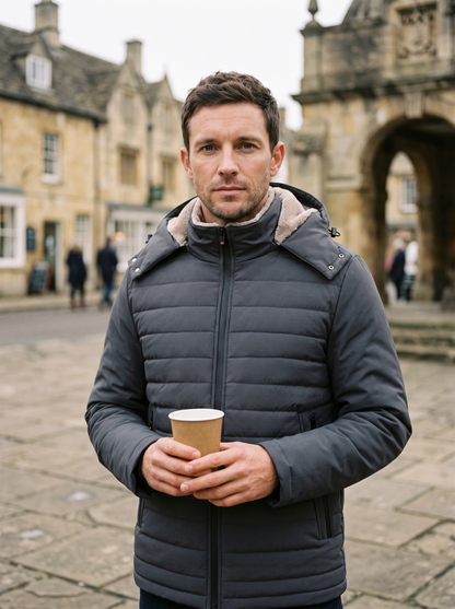 Hooded Quilted Plush-Lined Coat – Charcoal – town square