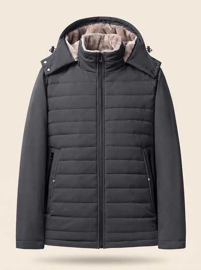 Hooded Quilted Plush-Lined Coat – Charcoal – product view