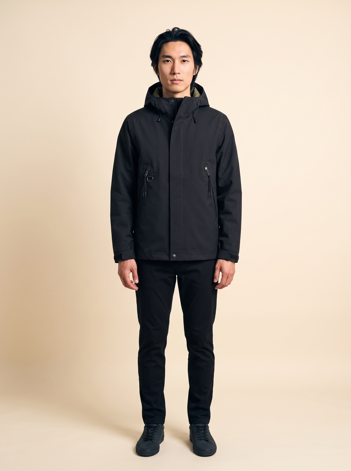 Hooded Shell Jacket – Black – on model