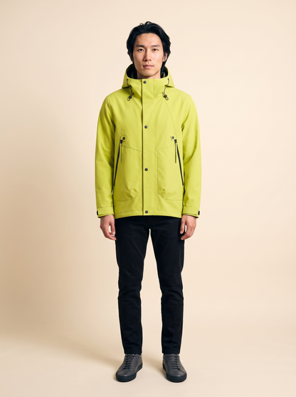 Hooded Shell Jacket – Lime – on model
