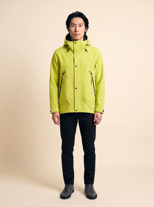 Hooded Shell Jacket – Lime – on model