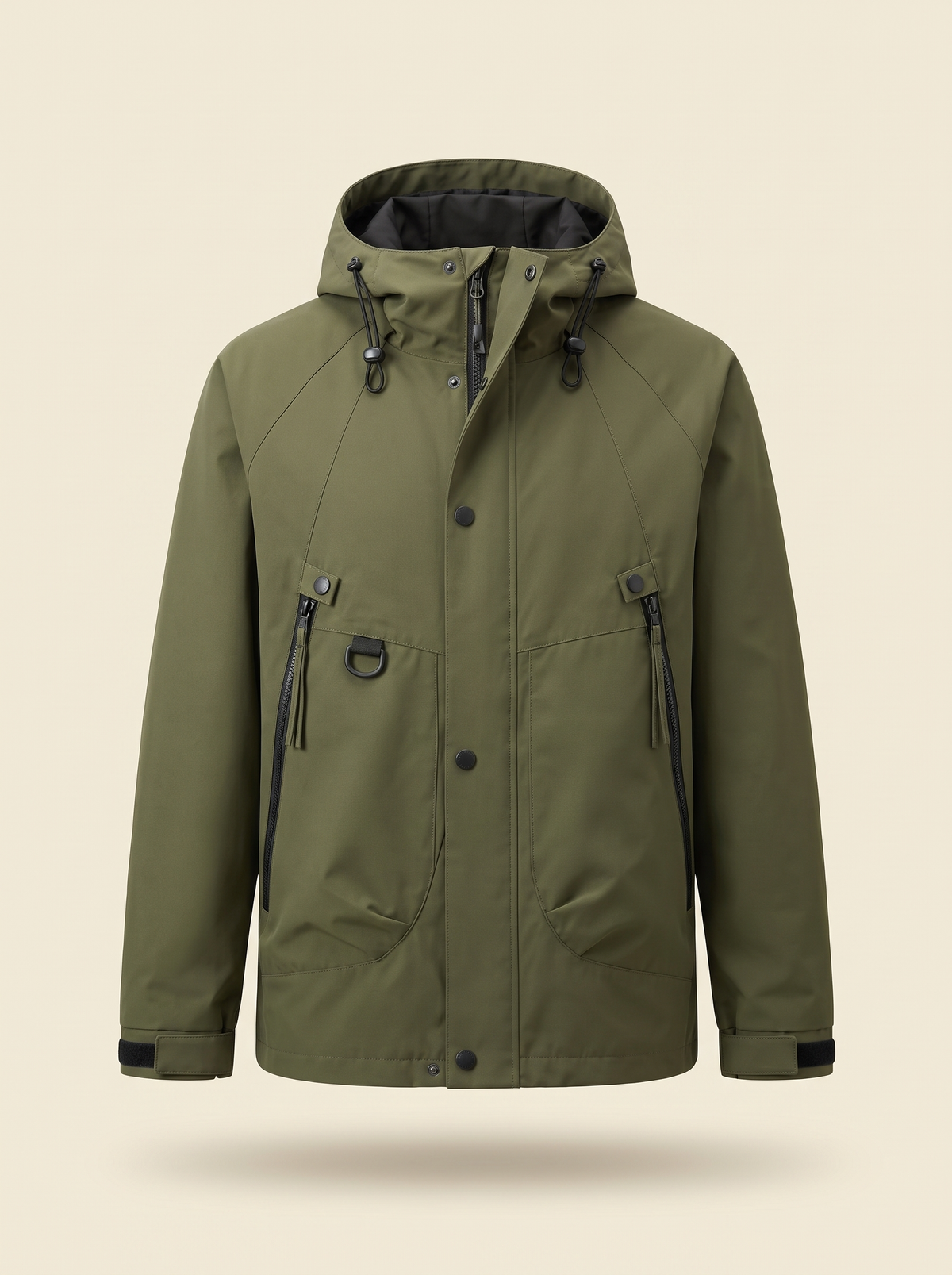 Hooded Shell Jacket – Olive – product view