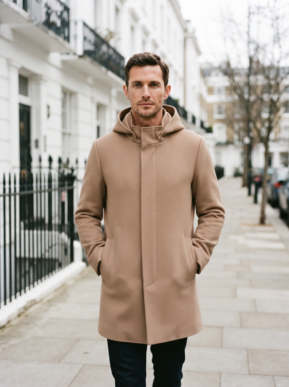 Hooded Zip Wool-Look Coat – Camel – city walk