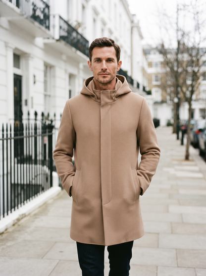 Hooded Zip Wool-Look Coat – Camel – city walk