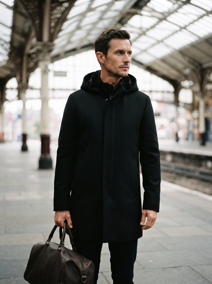 Hooded Zip Wool-Look Coat – Black – station