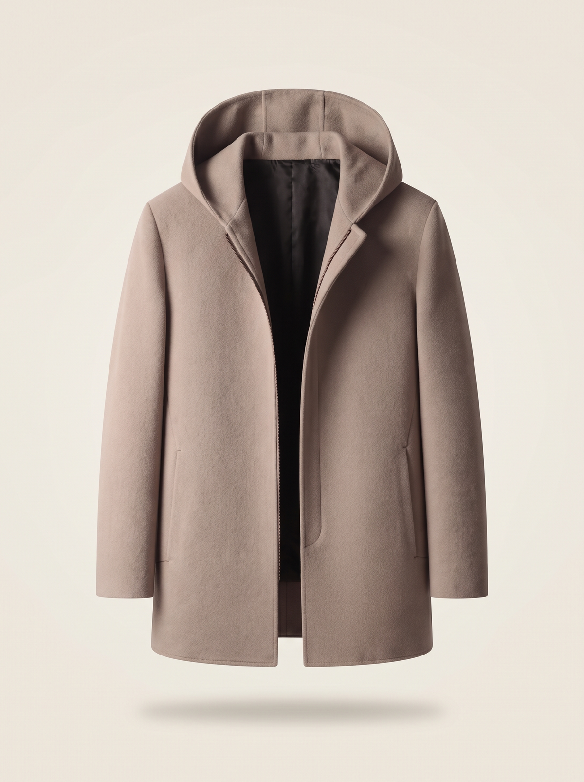 Hooded Zip Wool-Look Coat – Camel – product view
