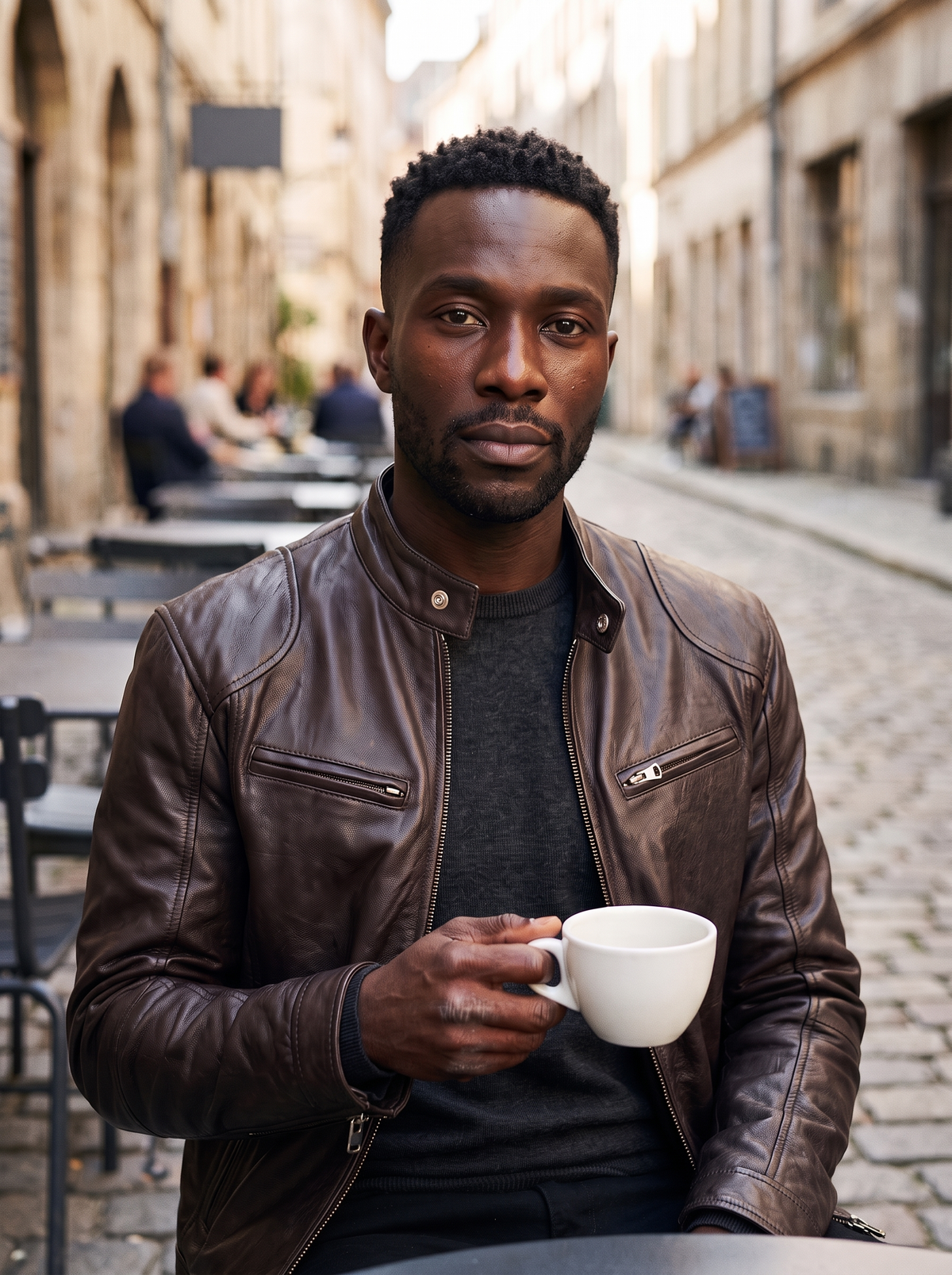 Leather-Look Biker Jacket – Dark Brown – café