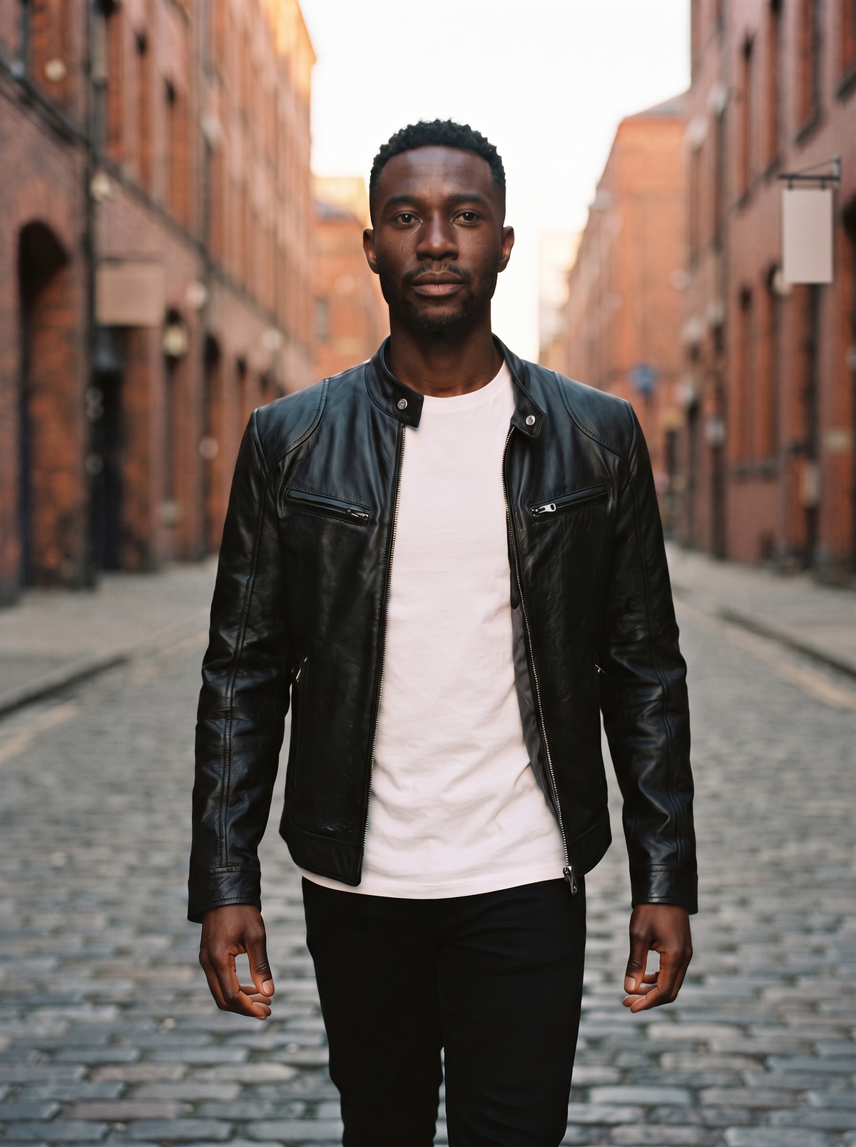 Leather-Look Biker Jacket – Black – street style