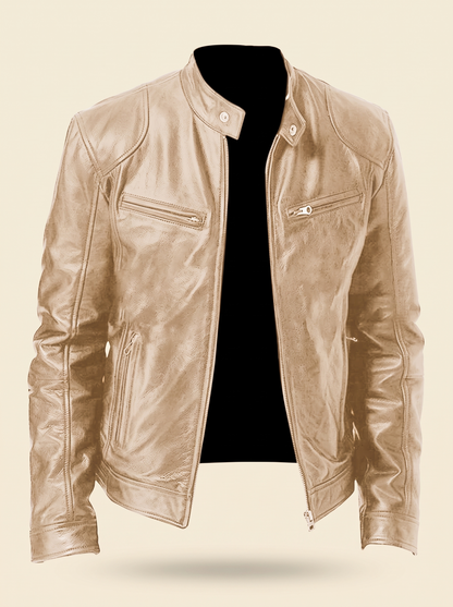 Leather-Look Biker Jacket – Beige – product view
