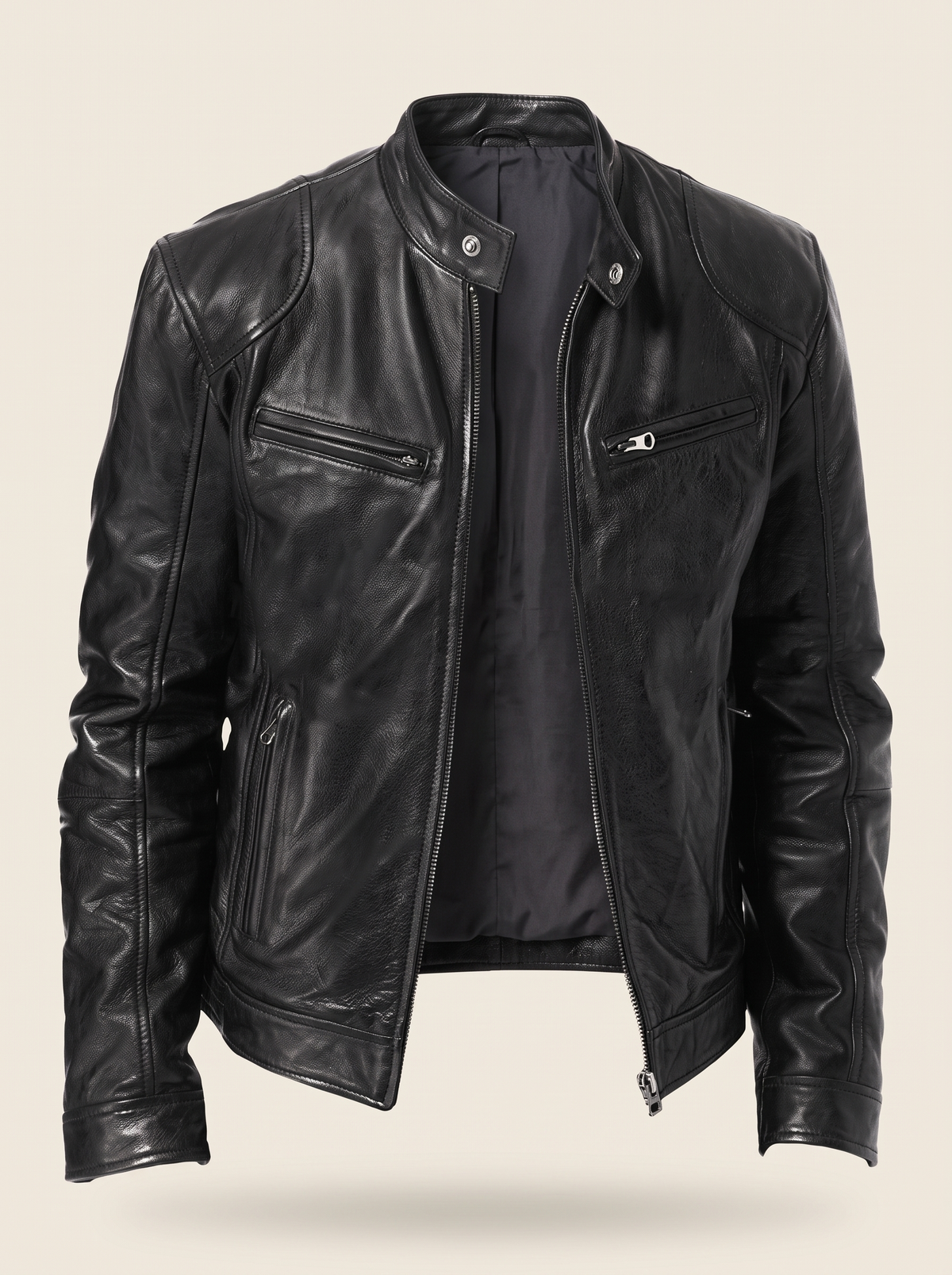 Leather-Look Biker Jacket – Black – product view