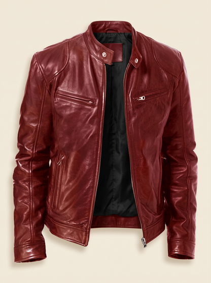 Leather-Look Biker Jacket – Burgundy – product view