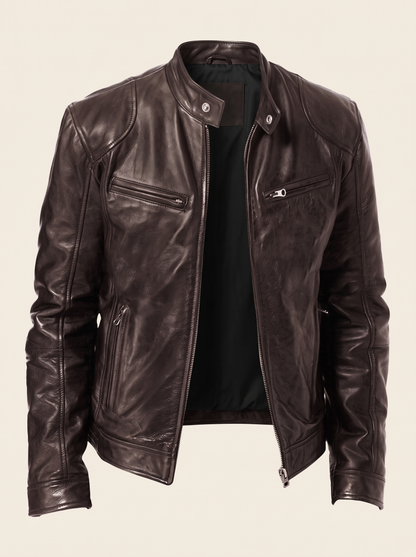 Leather-Look Biker Jacket – Dark Brown – product view