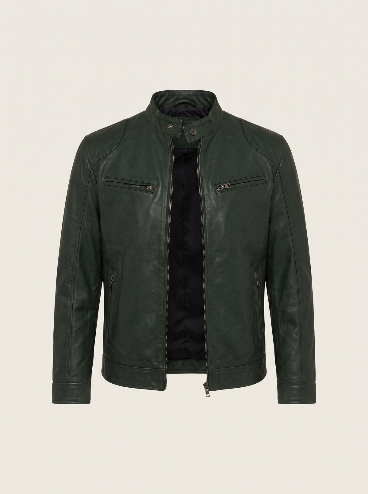 Leather-Look Biker Jacket – Dark Green – product view