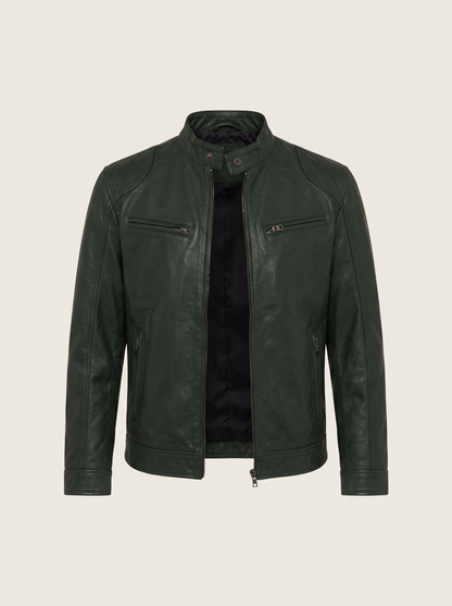 Leather-Look Biker Jacket – Dark Green – product view