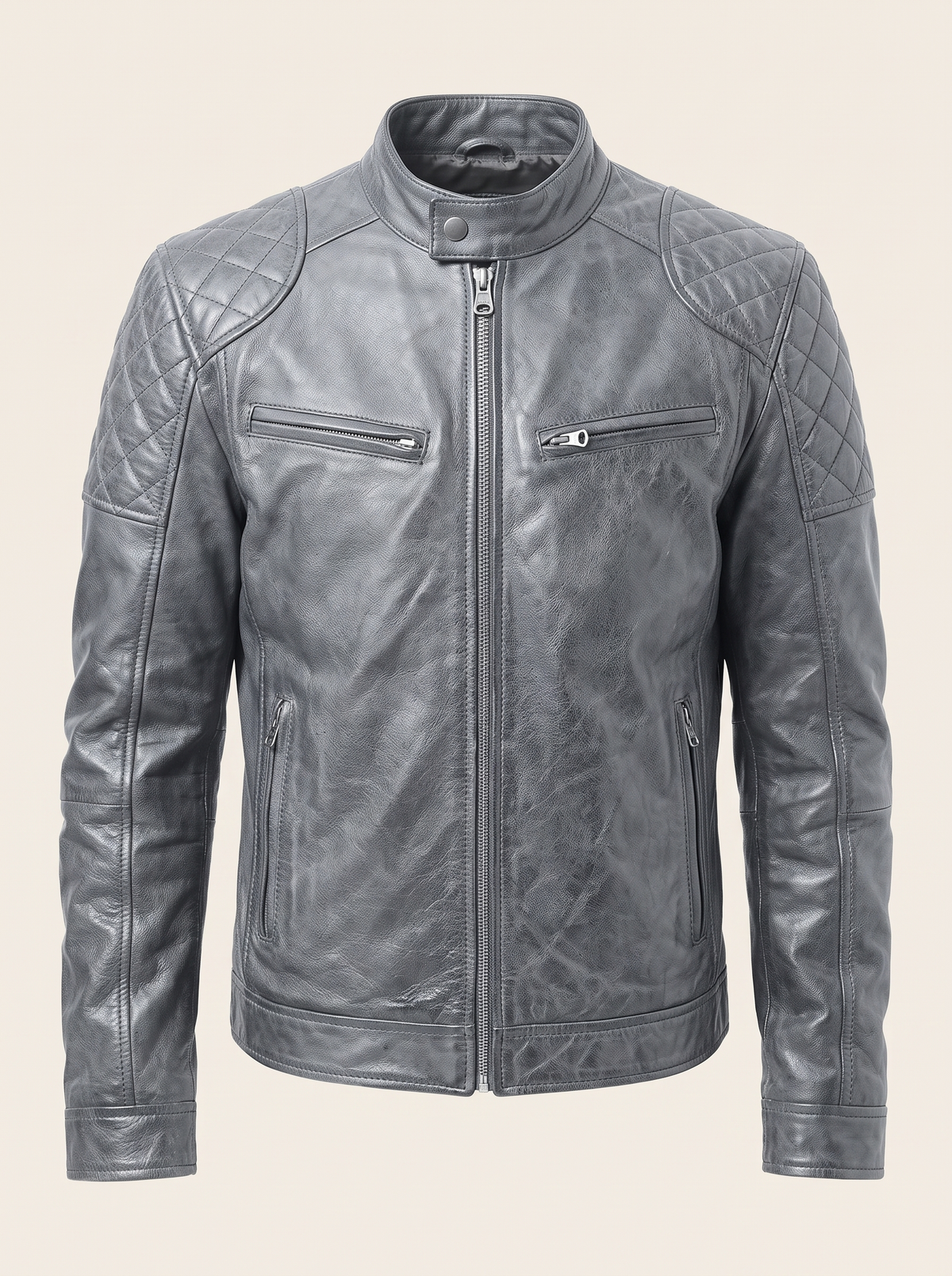 Leather-Look Biker Jacket – Grey – product view