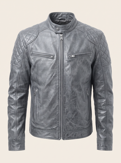 Leather-Look Biker Jacket – Grey – product view