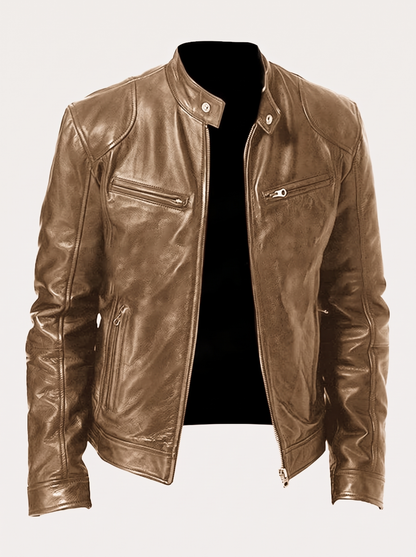 Leather-Look Biker Jacket – Khaki – product view