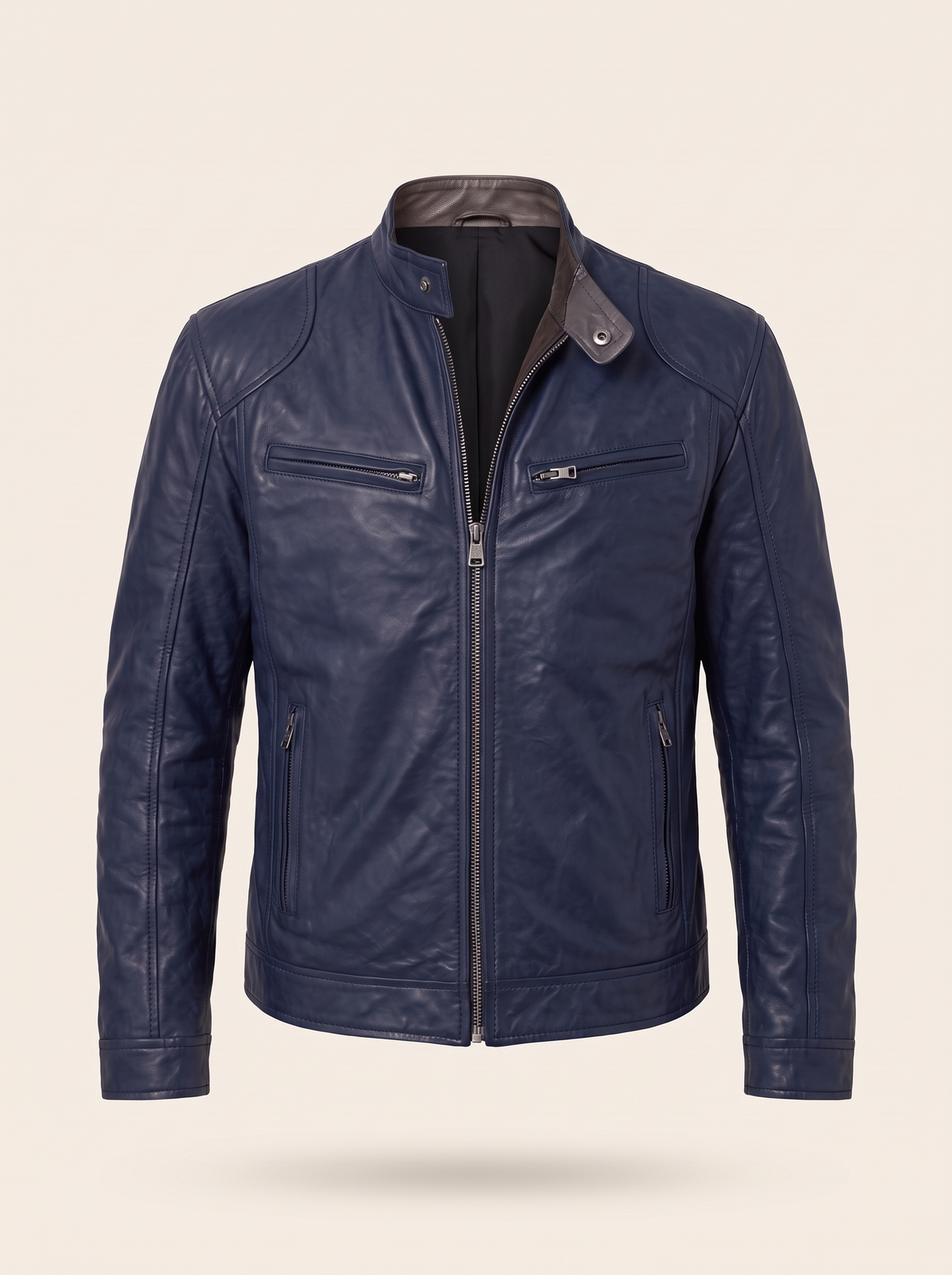 Leather-Look Biker Jacket – Navy Blue – product view