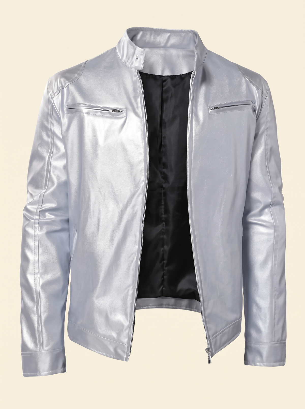 Leather-Look Biker Jacket – Silver – product view