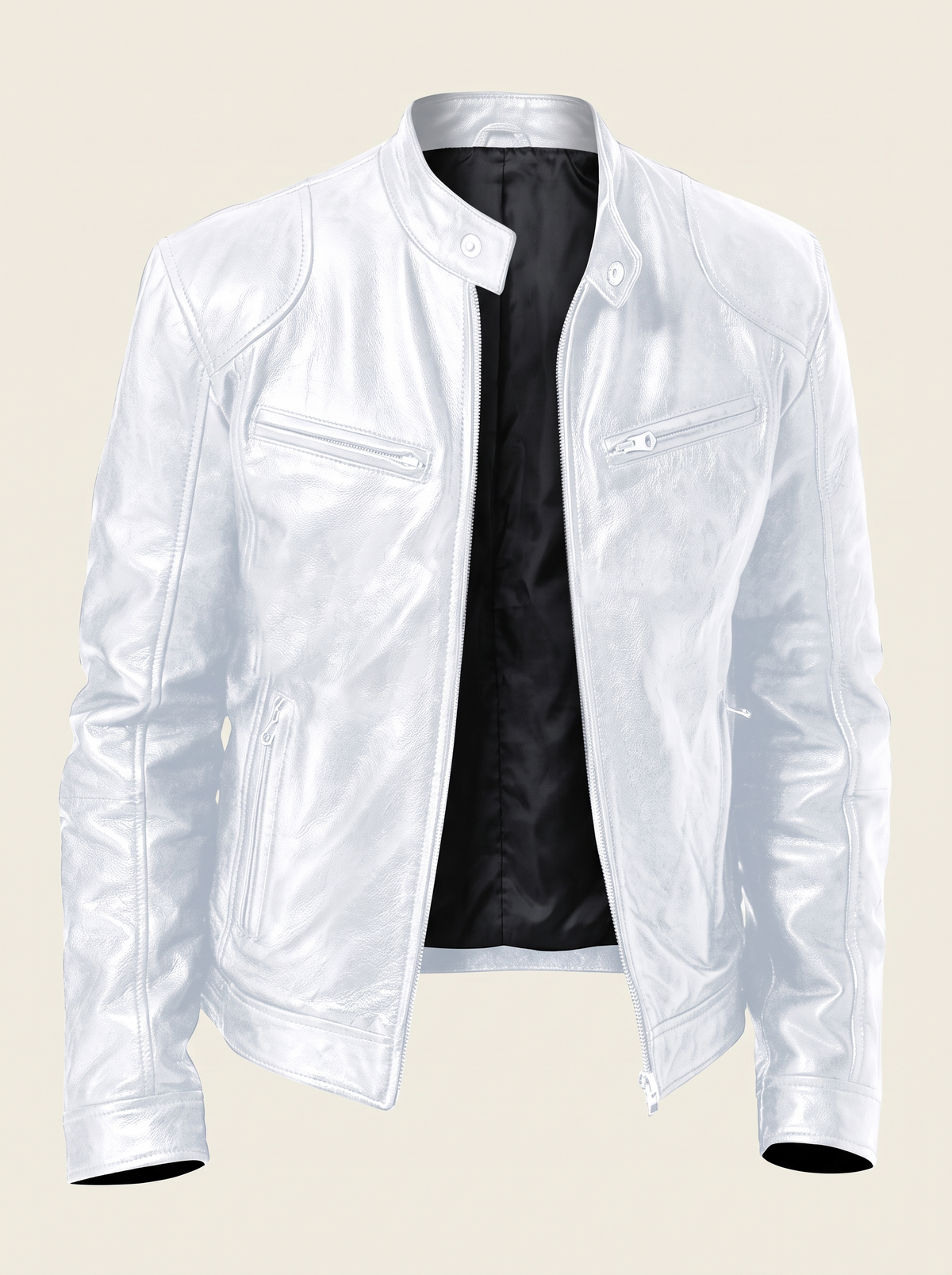 Leather-Look Biker Jacket – White – product view