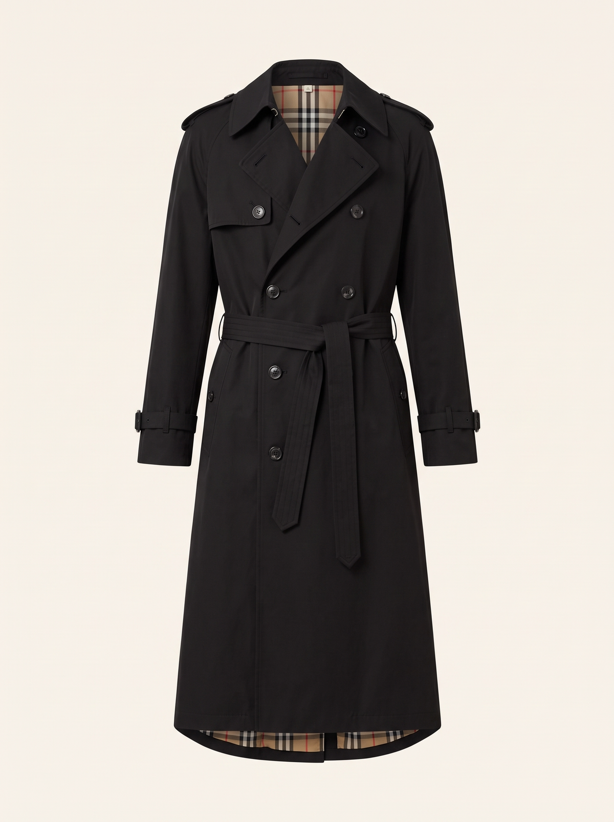 Long Double-Breasted Trench Coat – Black – product view