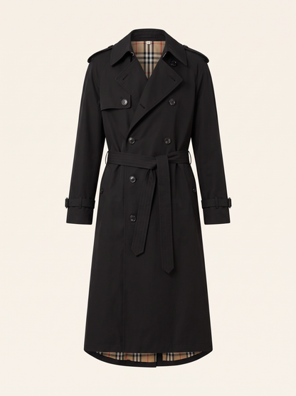 Long Double-Breasted Trench Coat – Black – product view