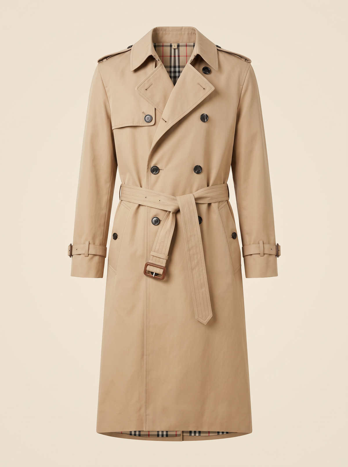 Long Double-Breasted Trench Coat – Khaki – product view