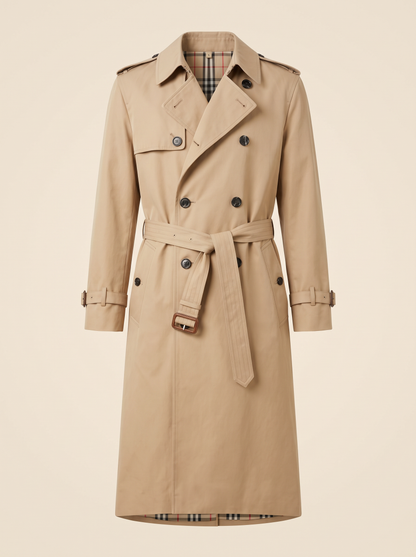 Long Double-Breasted Trench Coat – Khaki – product view