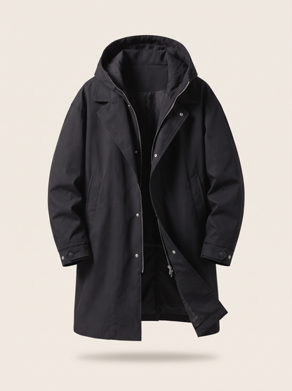 Longline Hooded Overcoat – Black – product view