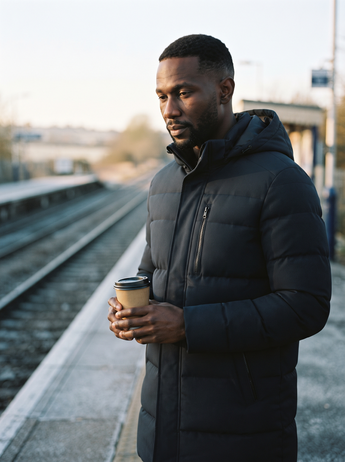 Hooded Longline Puffer Coat – Navy Blue – commute