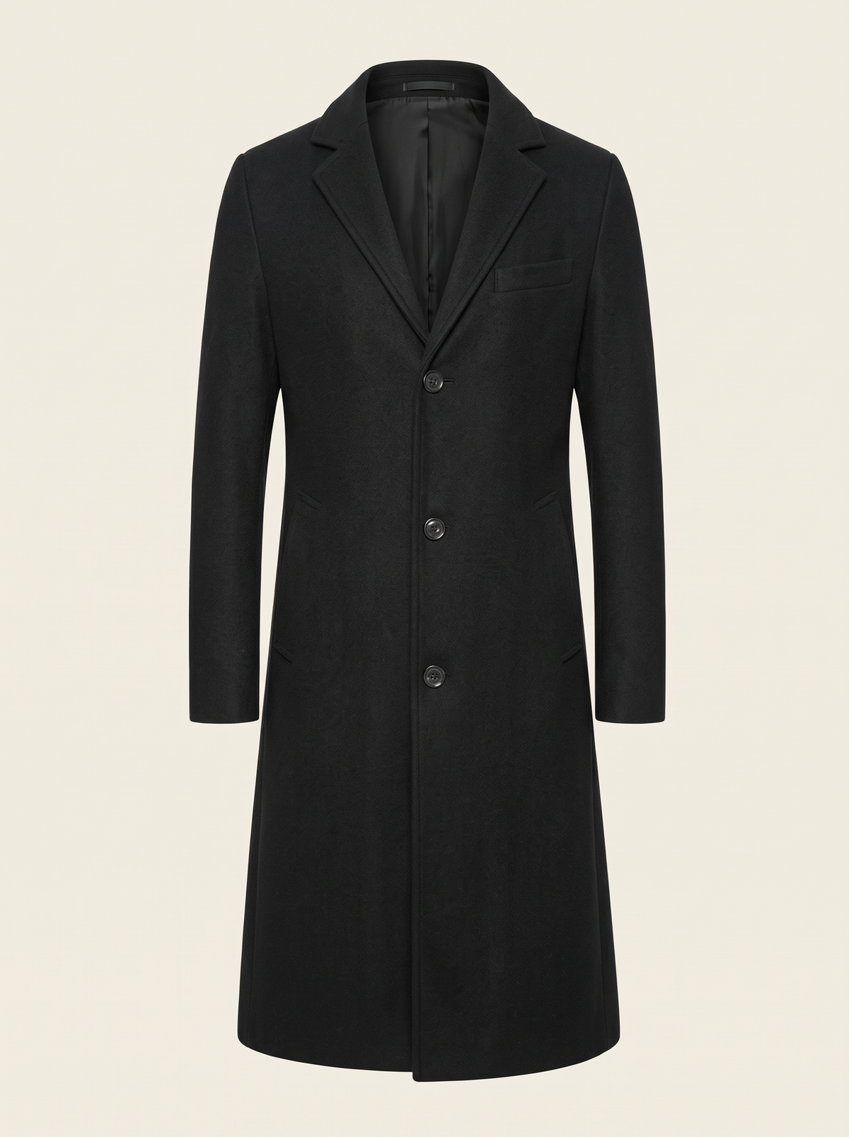 Longline Single-Breasted Overcoat – Black – product view
