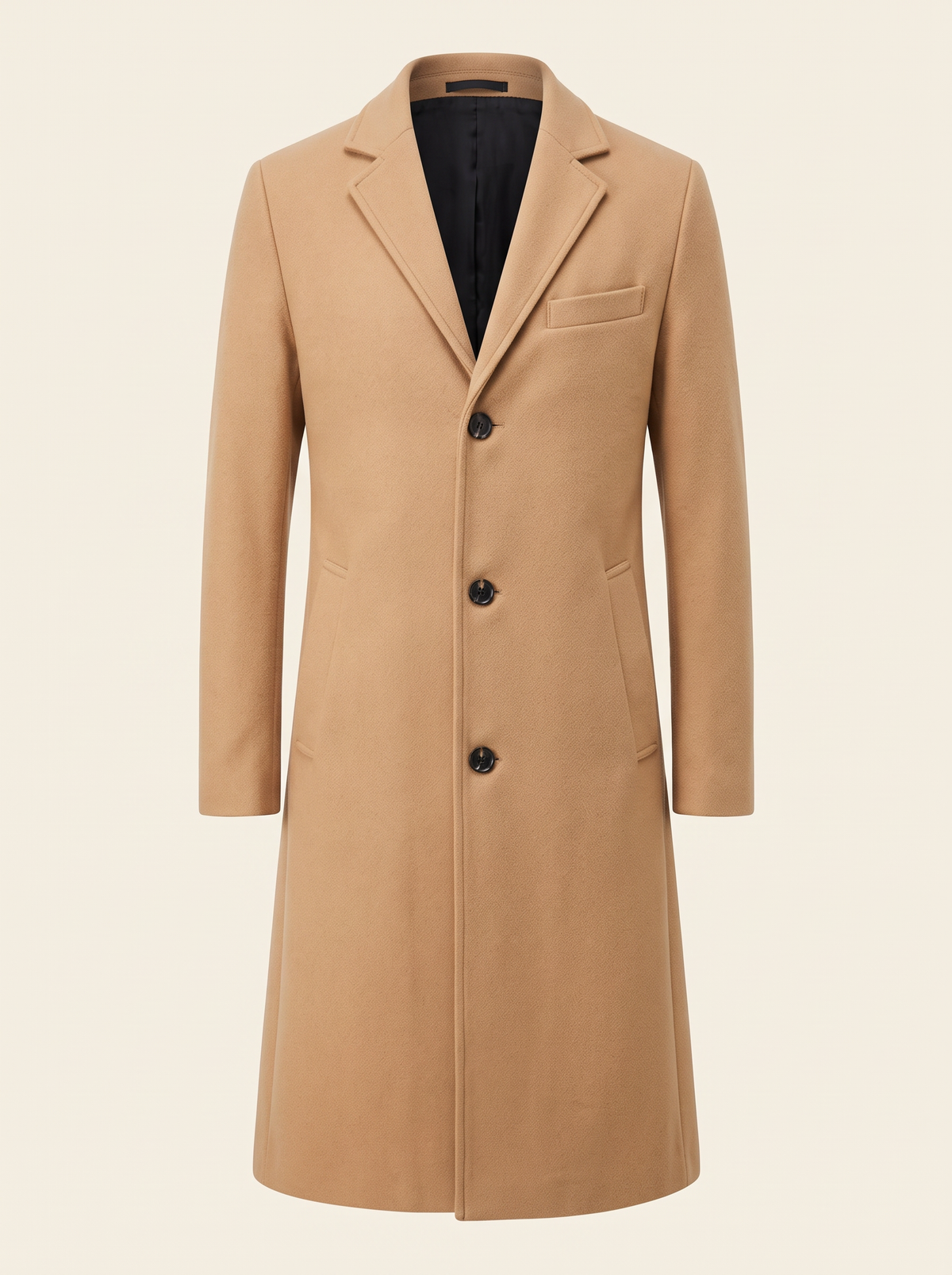 Longline Single-Breasted Overcoat – Khaki – product view
