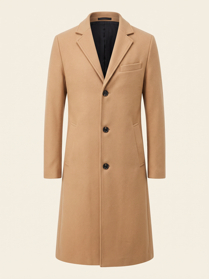 Longline Single-Breasted Overcoat – Khaki – product view