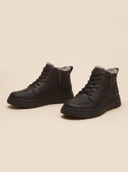 Plush-Lined Lace-Up Ankle Boots – Black – product view