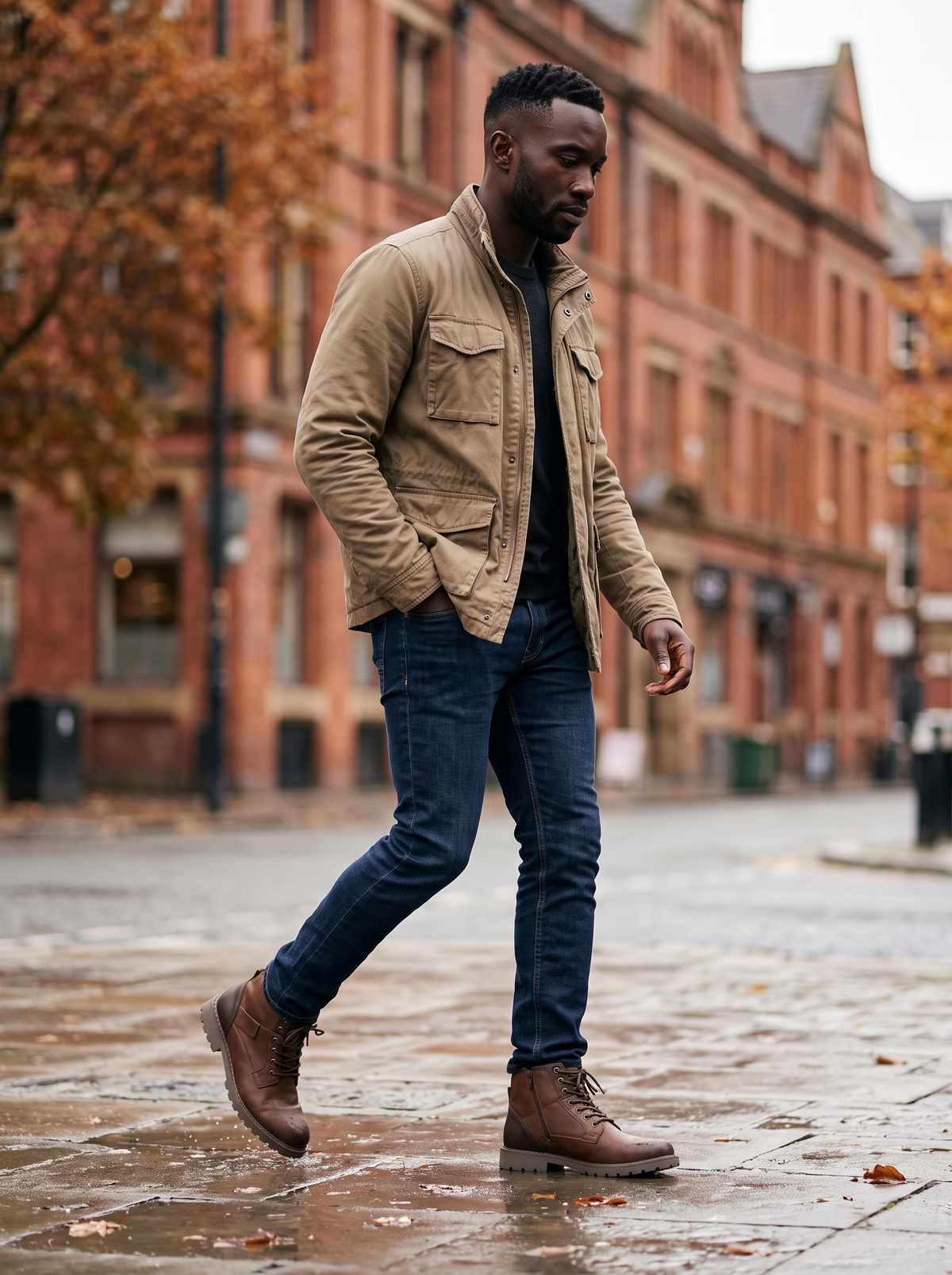 Retro Two-Tone Lace-Up Ankle Boots – Brown – worn on a city street