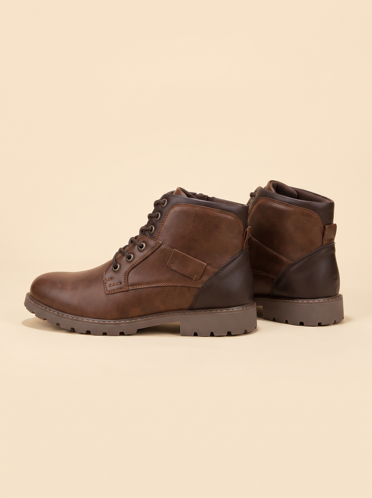 Retro Two-Tone Lace-Up Ankle Boots – Brown – product view