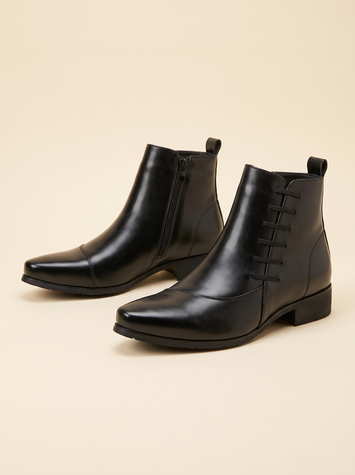Side-Zip Leather-Look Ankle Boots – Black – product view