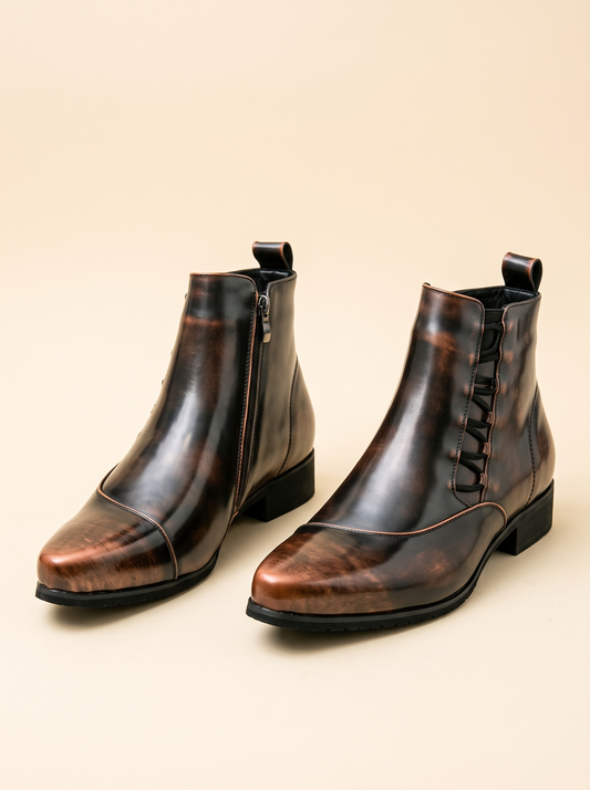 Side-Zip Leather-Look Ankle Boots – Burnished Brown – product view