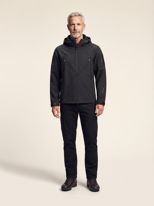 Fleece-Lined Softshell Jacket – Black – on model
