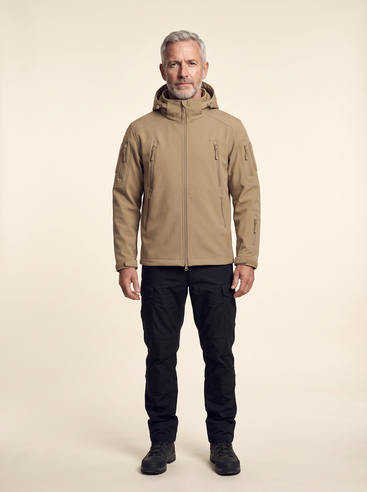 Fleece-Lined Softshell Jacket – Khaki – on model
