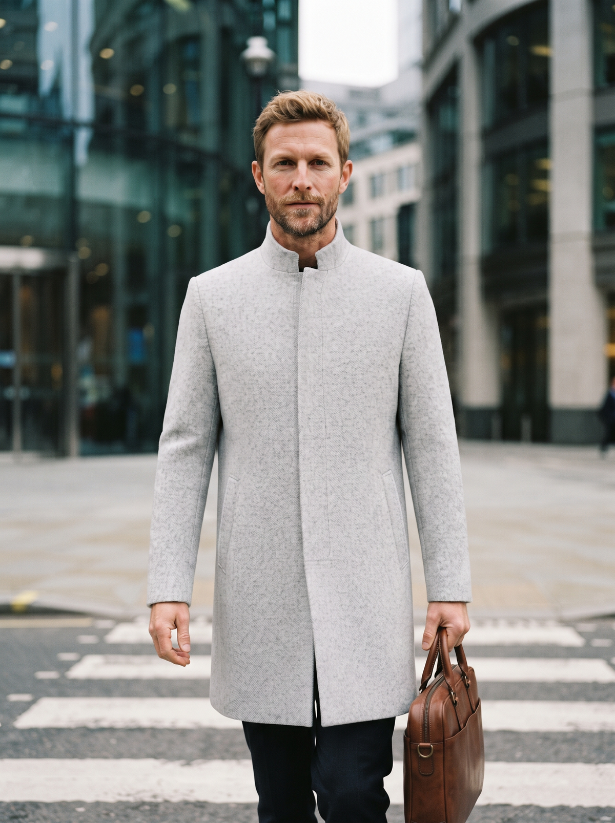Slim-Fit Stand Collar Topcoat – Grey – city commute