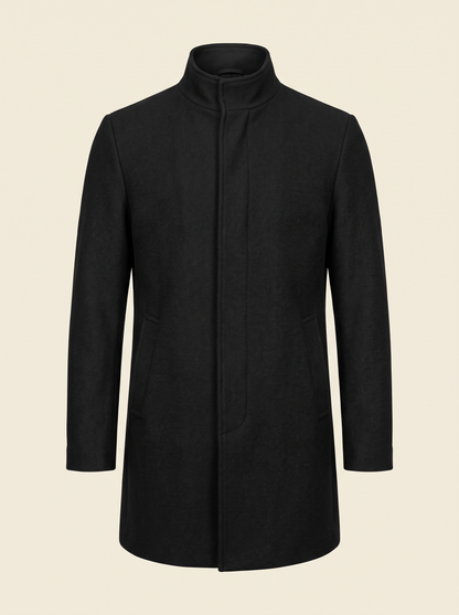 Slim-Fit Stand Collar Topcoat – Black – product view