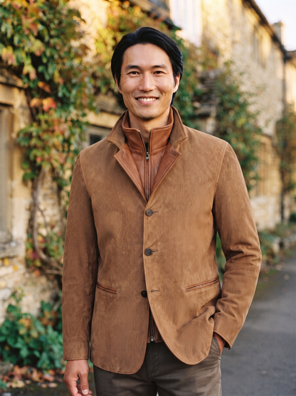 Suede-Effect Casual Jacket – Brown – countryside
