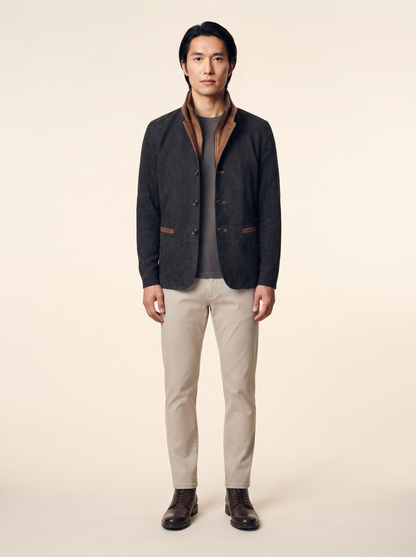 Suede-Effect Casual Jacket – Black – on model