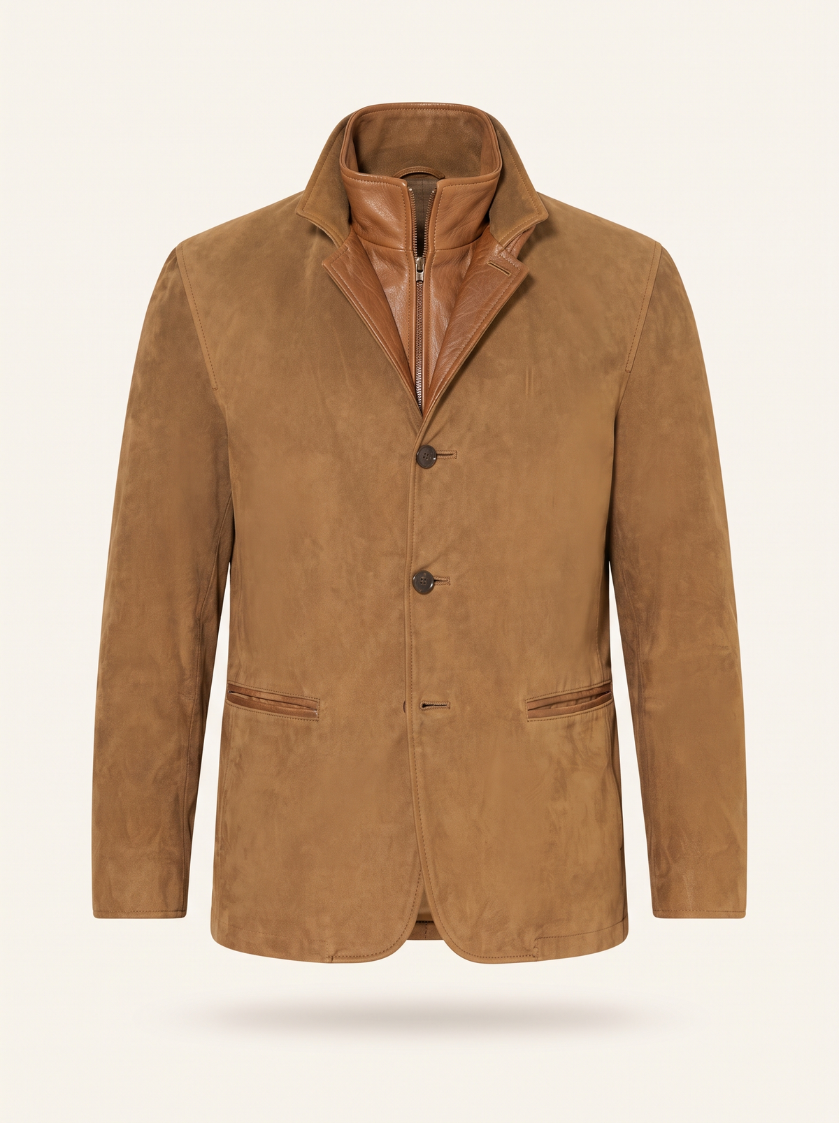 Suede-Effect Casual Jacket – Brown – product view