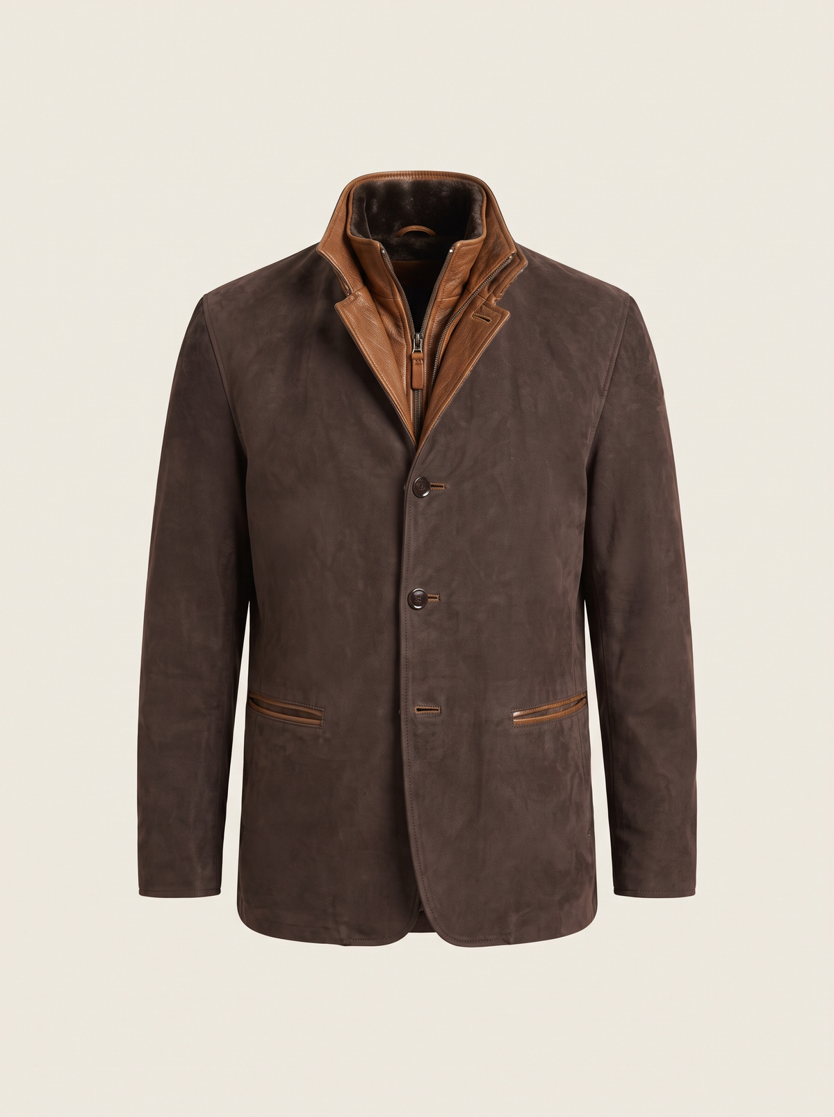 Suede-Effect Casual Jacket – Deep Brown – product view