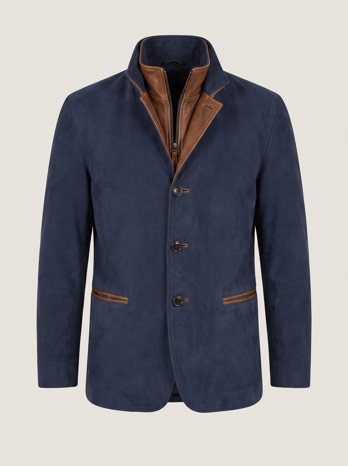 Suede-Effect Casual Jacket – Navy Blue – product view