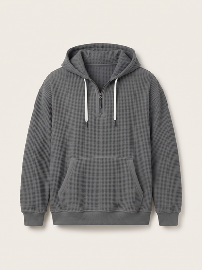 Waffle-Knit Half-Zip Hoodie – Grey – product view