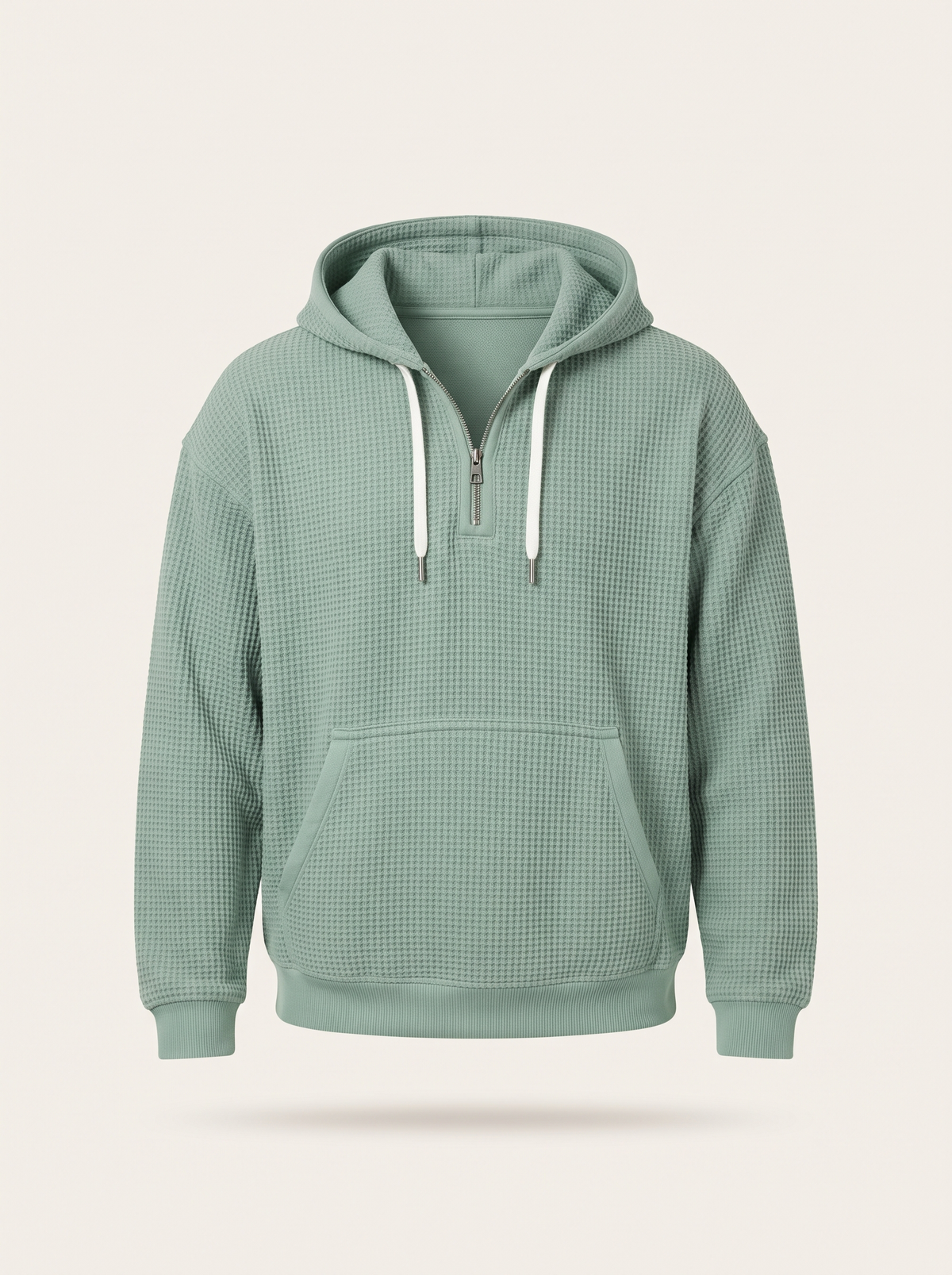 Waffle-Knit Half-Zip Hoodie – Green – product view